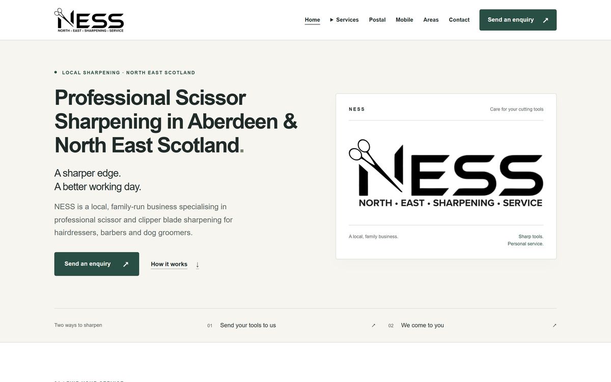 NESS website homepage on desktop