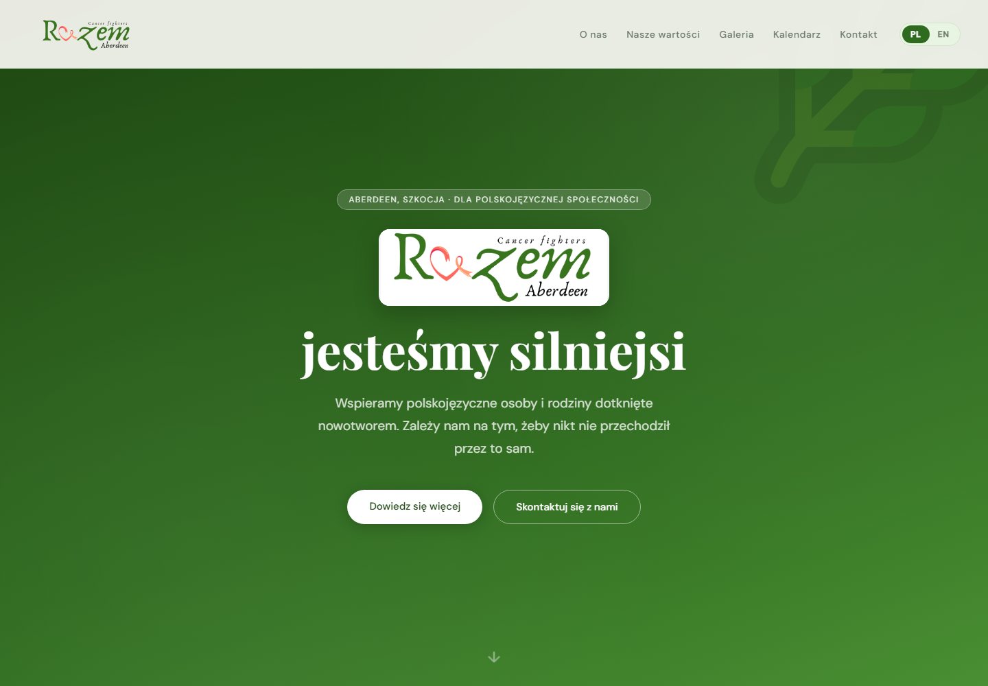 RAZEM Aberdeen website on desktop, Polish version