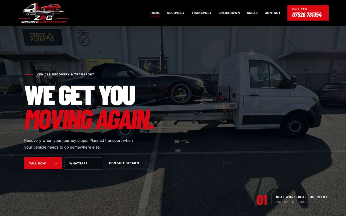 ZRG Recovery website homepage on desktop